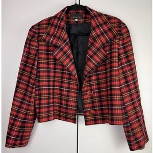 Vintage‎ Compagnie Internationale Express Plaid Wool Blazer Red Black Cropped M
